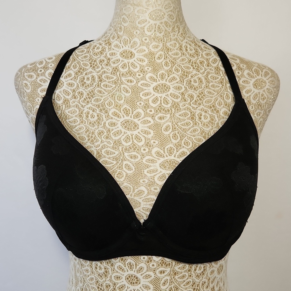 Pink Victoria Secret Intimates Black Pink Floral Print Underwire Bra Size 32DD